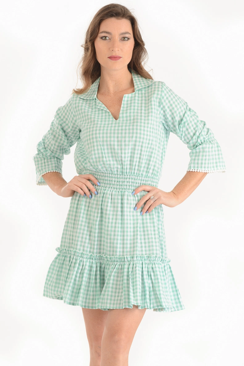 Mia Dress / Lime Gingham Contemporary Design Ankle-length