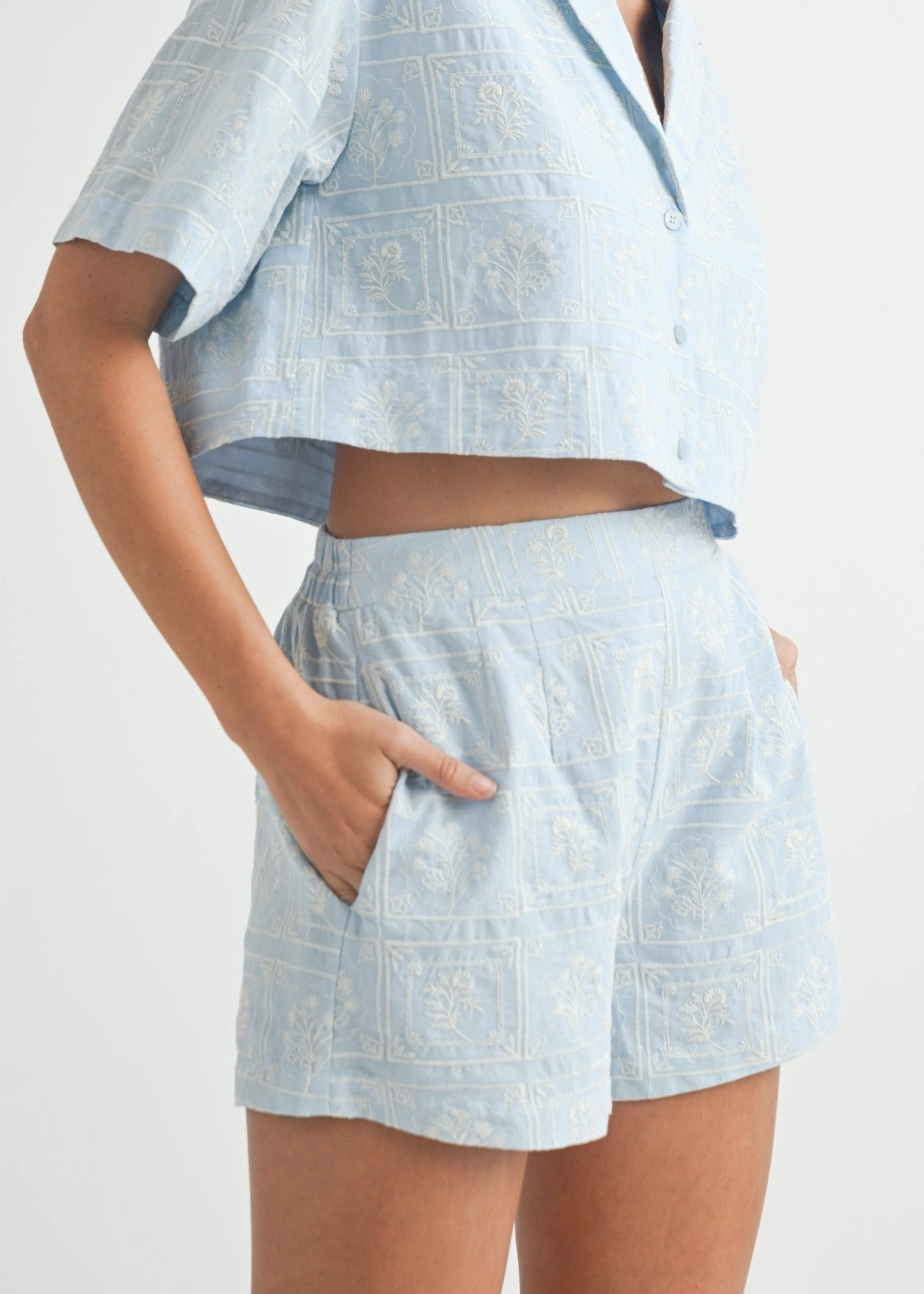 Daily Use Cooling Mesh Lining MIA EMBROIDERED BLUE SHORTS