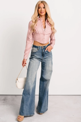 Mickie Special A High Rise Wide Leg Jeans (Medium) Movement Support Fashionable Appeal