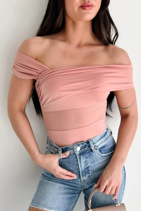 Heartfelt Moments Asymmetric Bodysuit (Mauve) Multipanel Construction Softened Edges
