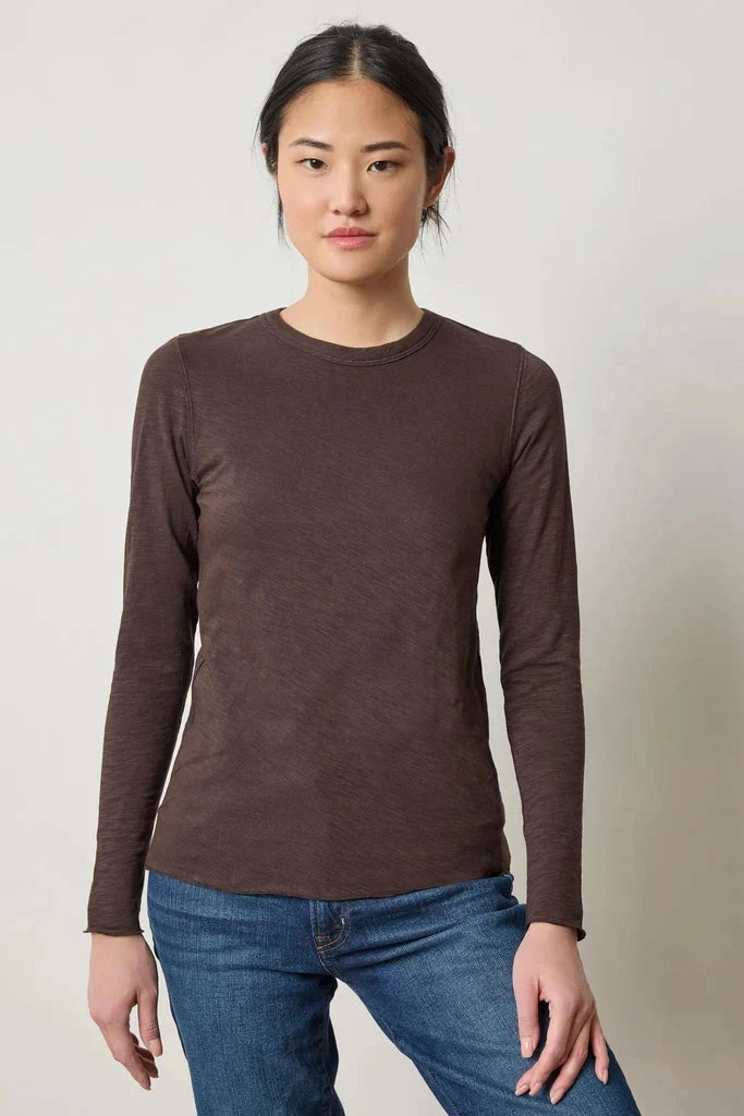 Long Sleeve Bias Crewneck Espresso Odor Resistant Finish Stretch Waistband Design