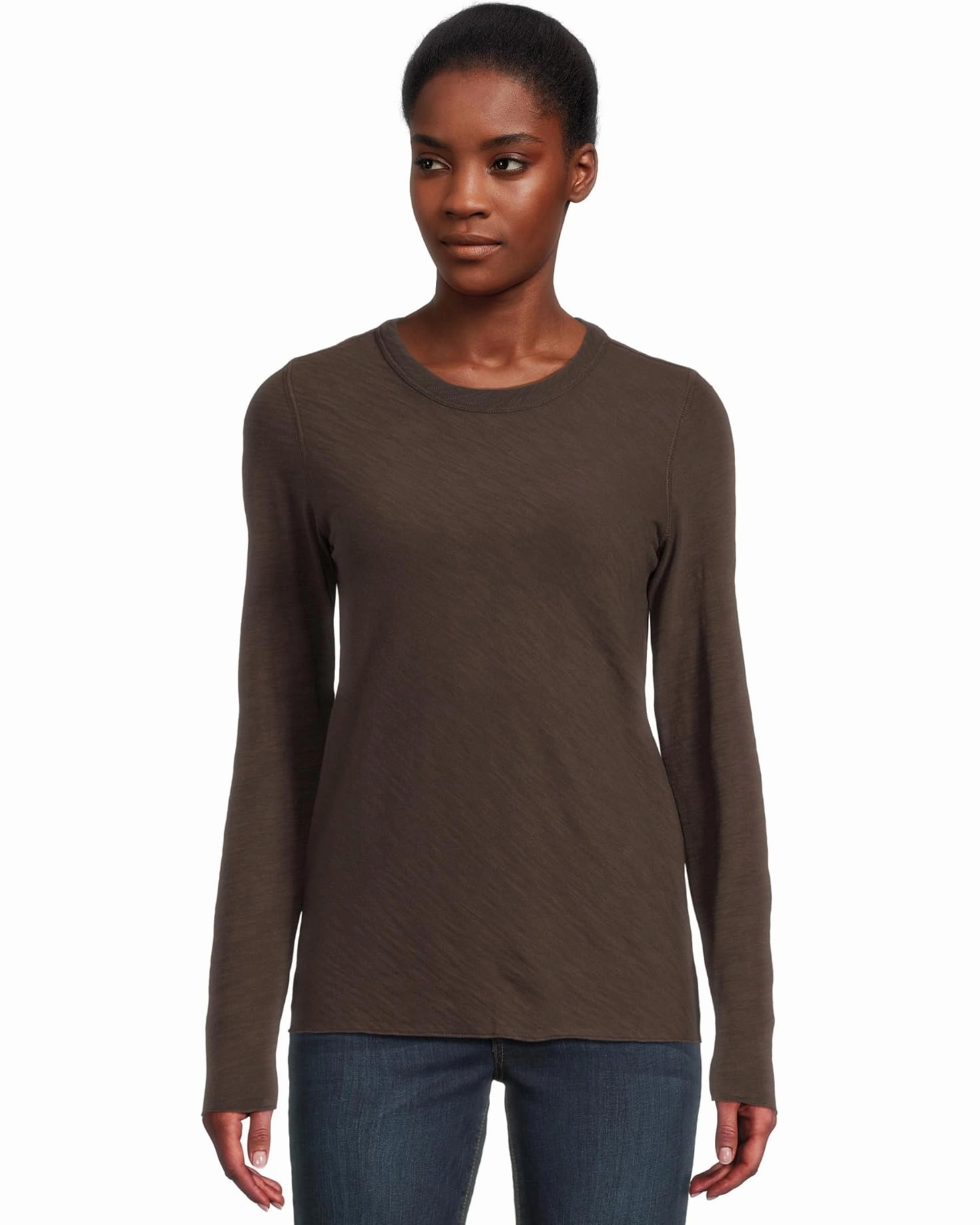 Long Sleeve Bias Crewneck Espresso OversizedSilhouette