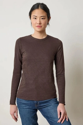 Long Sleeve Bias Crewneck Espresso Odor Resistant Finish Stretch Waistband Design