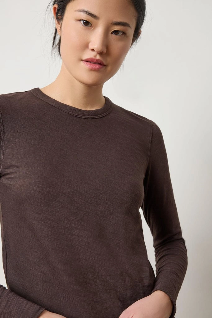 Long Sleeve Bias Crewneck Espresso Soft Pullover Gym Wear