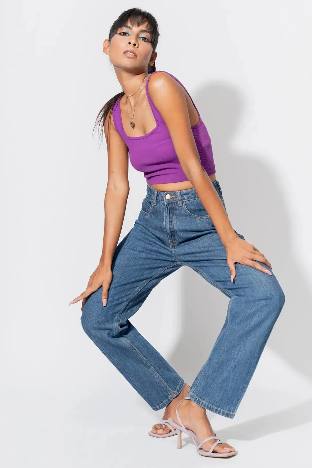 Mid Blue High Waist Mom Fit Jeans