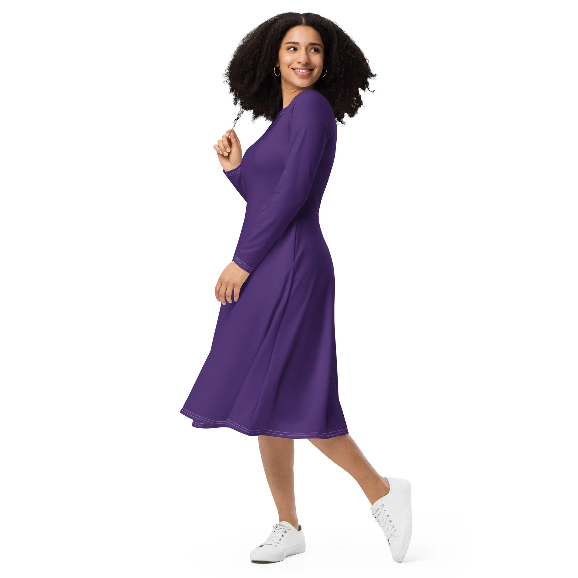 Midi Dress Long Sleeve Colour Purple (Glamourange Colour Midi Dress Long Sleeve for Women)