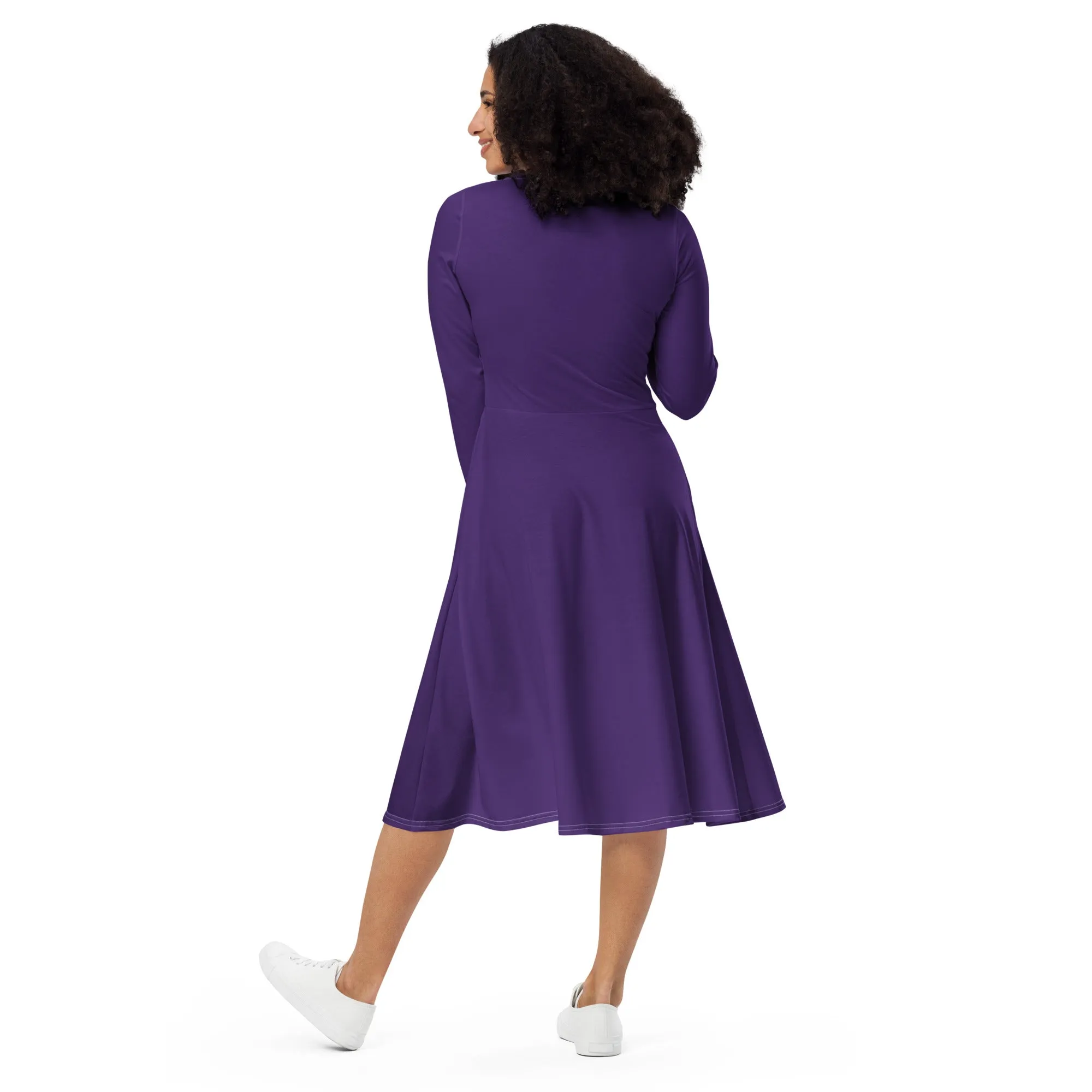 Midi Dress Long Sleeve Colour Purple (Glamourange Colour Midi Dress Long Sleeve for Women)