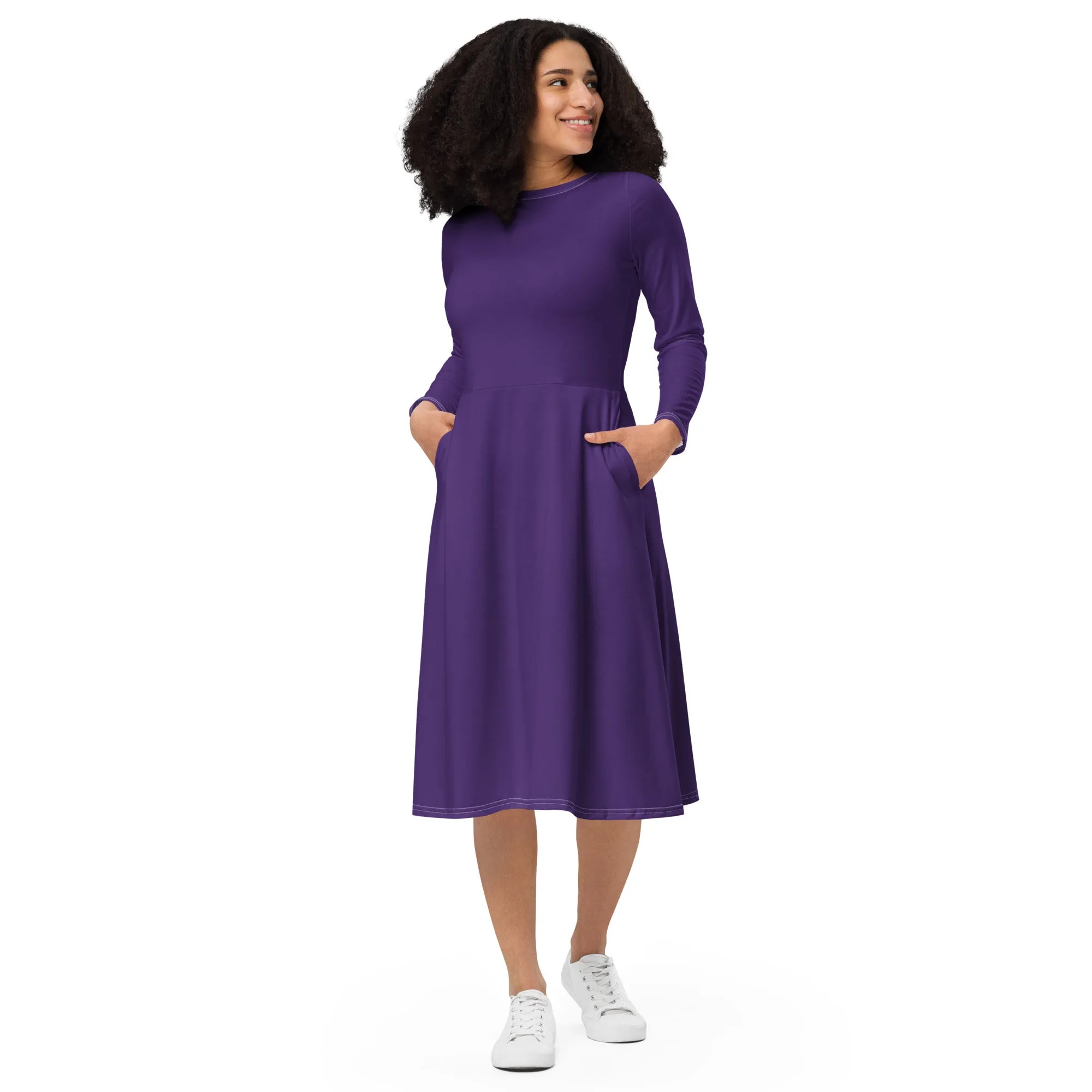 Midi Dress Long Sleeve Colour Purple (Glamourange Colour Midi Dress Long Sleeve for Women)