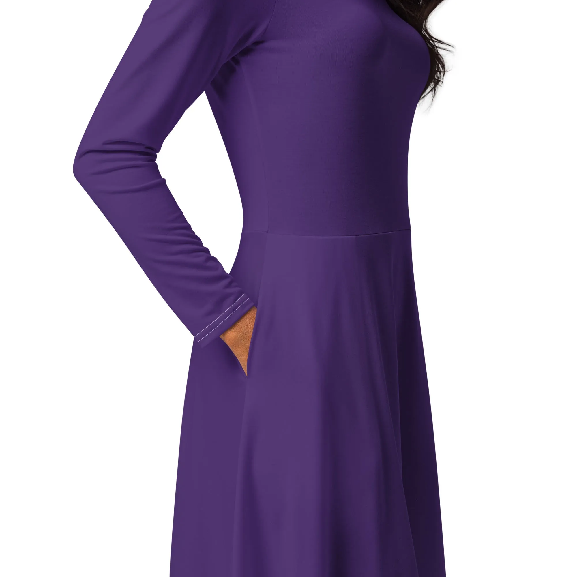 Midi Dress Long Sleeve Colour Purple (Glamourange Colour Midi Dress Long Sleeve for Women)