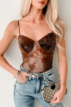 Midnight Playlist Sleeveless Mesh Bodysuit (Walnut) MicroPerforated Details Yarn Dyed Fabric