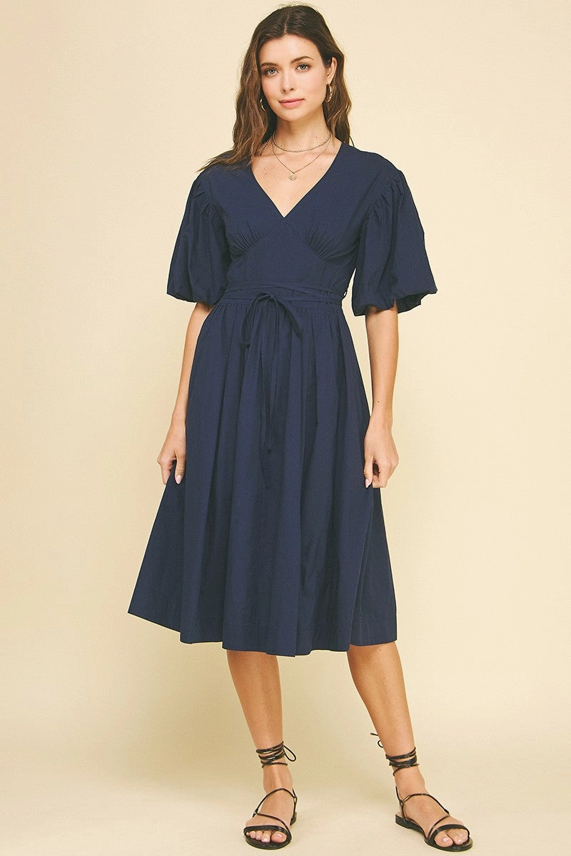 Midnight Hour Dark Navy Midi Dress Comfortable shift dress