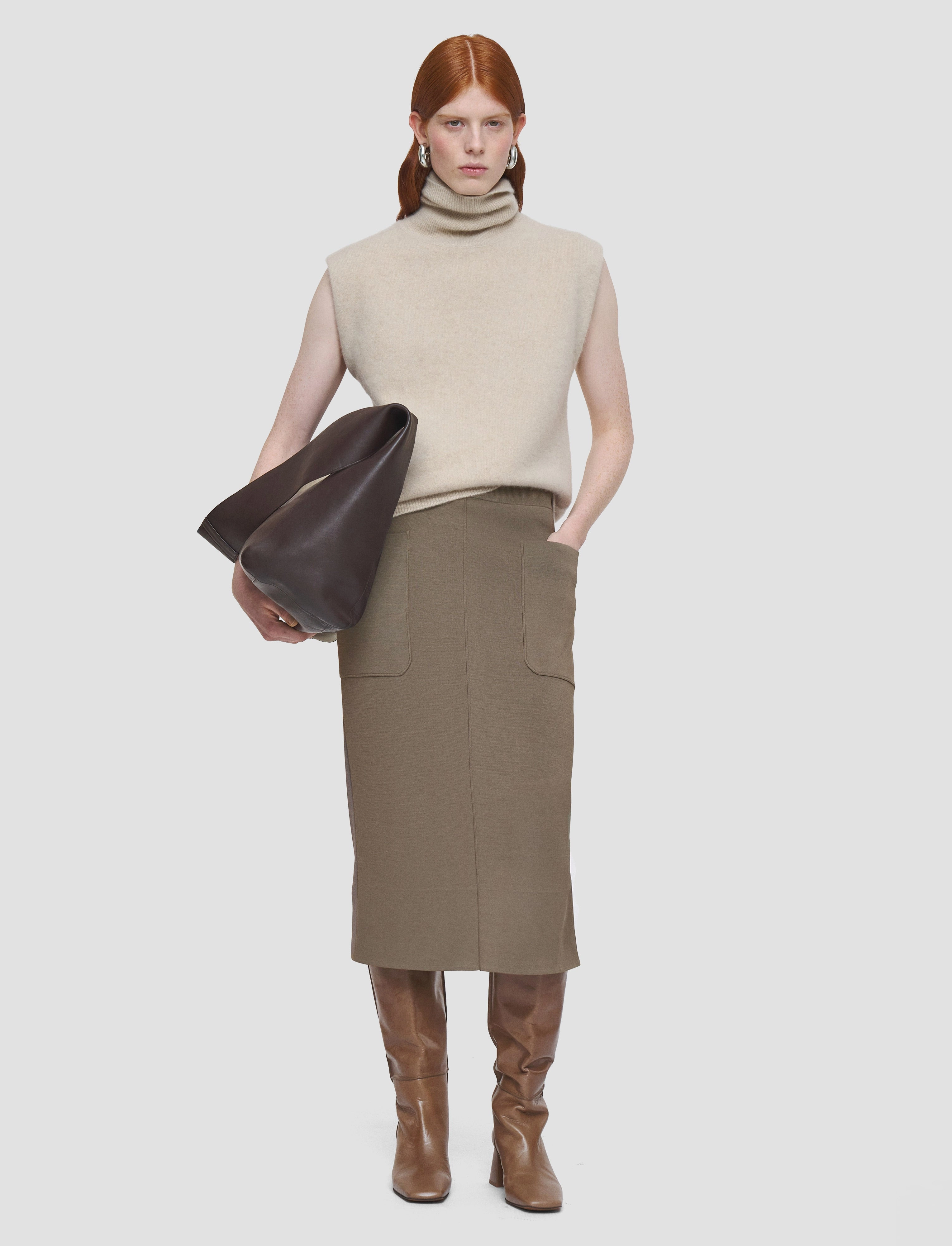 Embossed Detail Hygienic Coating Milano Knit Stretch Skirt