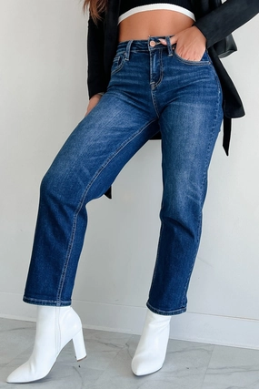 Minden High Rise Risen Boyfriend Jeans (Dark) Slim Stretch Fit Flexible Seam