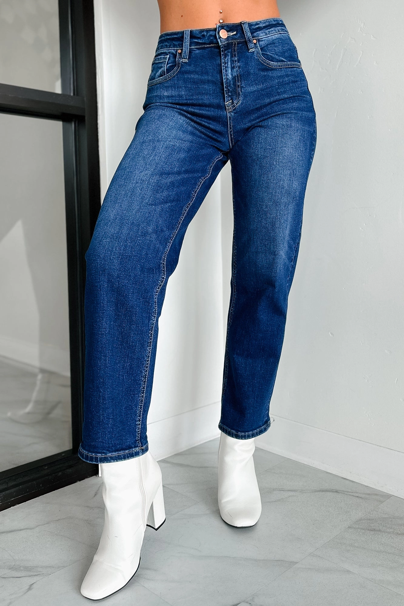 Quick Wear Minden High Rise Risen Boyfriend Jeans (Dark)