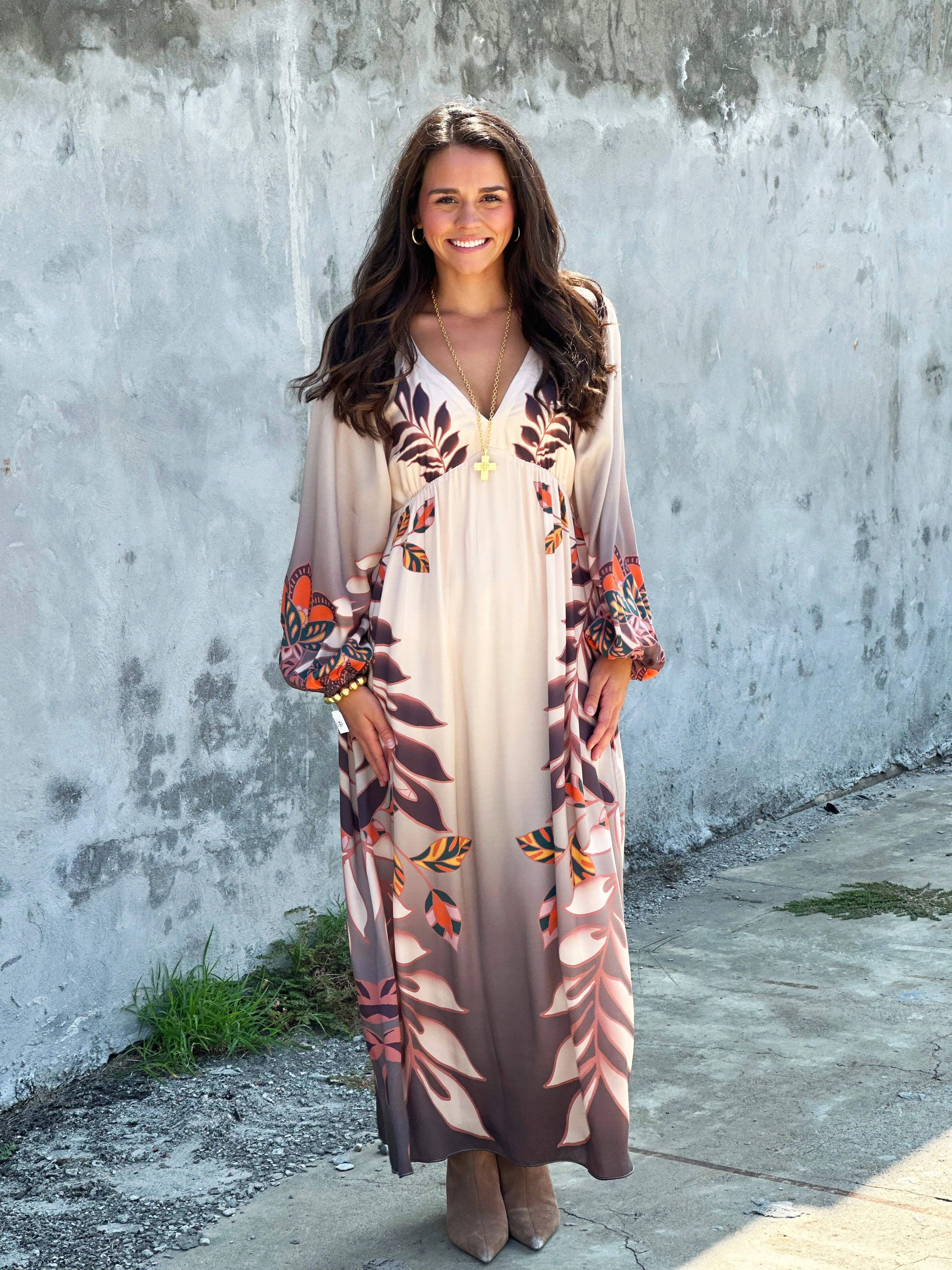 Comfortable Waist Design Fit Mindy Dress in Copper Orchard