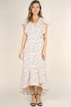 Mini Floral Print High Low Wrap Maxi Dress