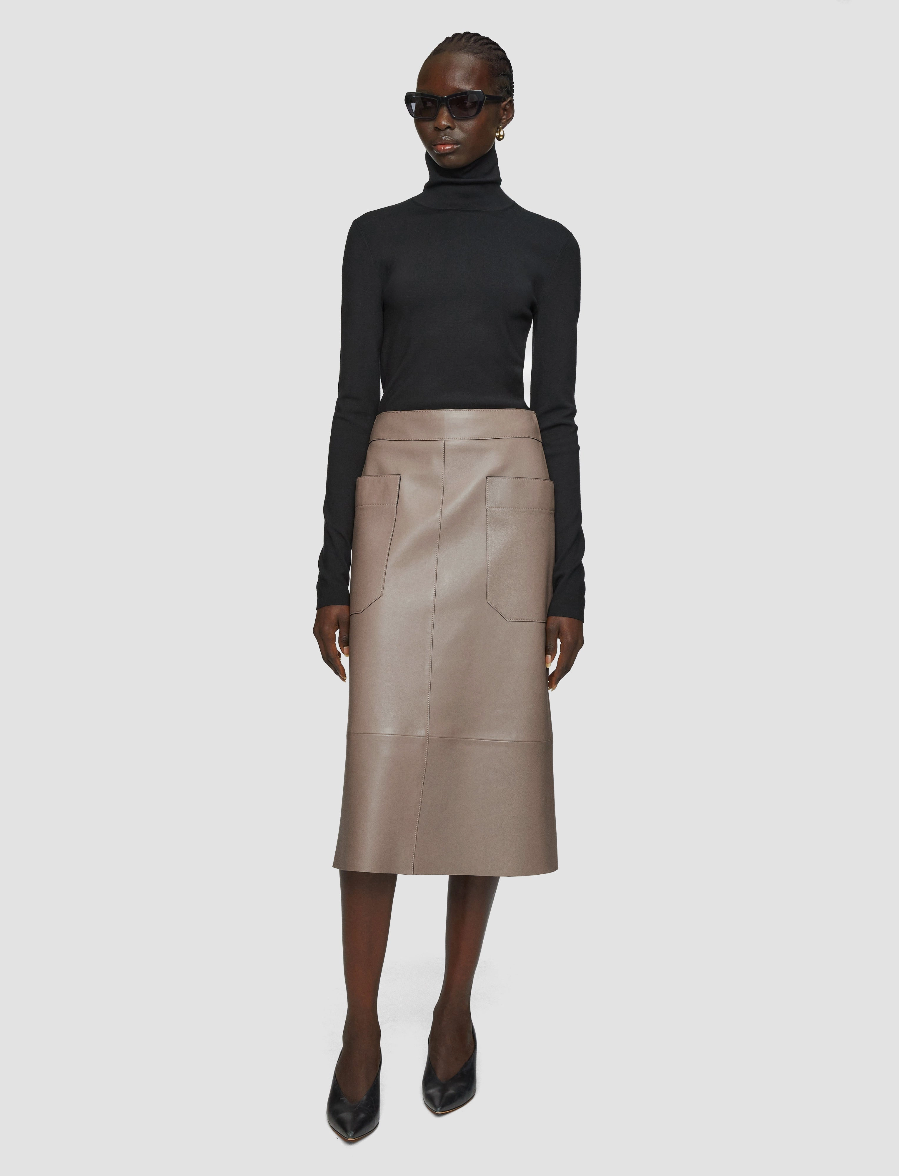Gathered waist Detachable Detail Blomfield Nappa Leather Skirt