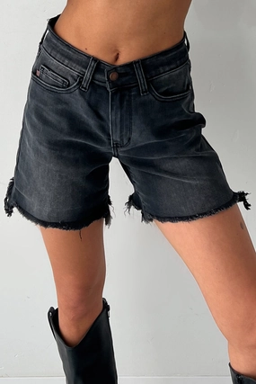 Rhysand Mid Rise Judy Blue Cut Off Dad Shorts (Black) Comfort Layer Wear