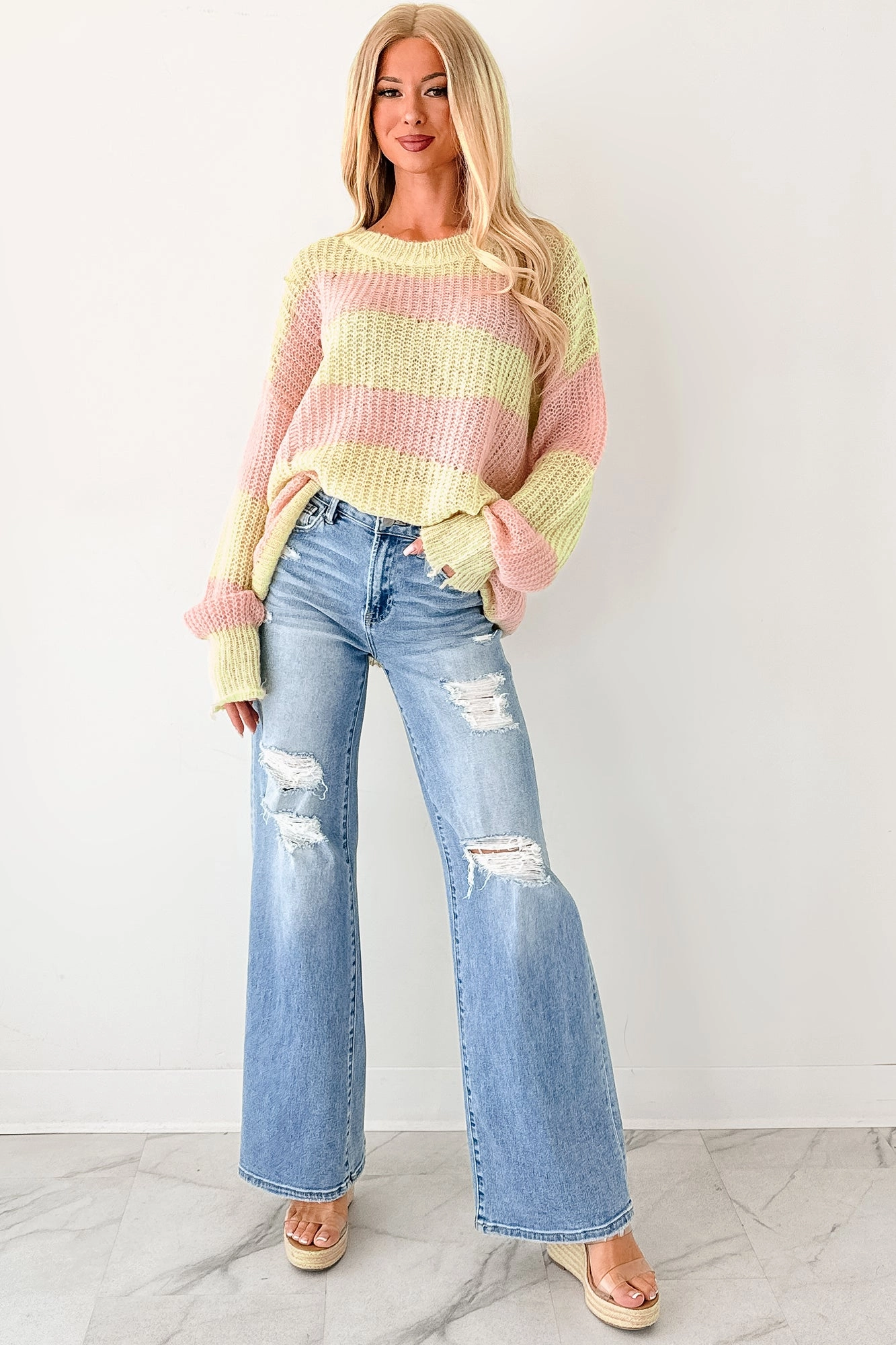 Desirae High Rise Wide Leg Risen Jeans (Light) windproof Anti Friction Lining