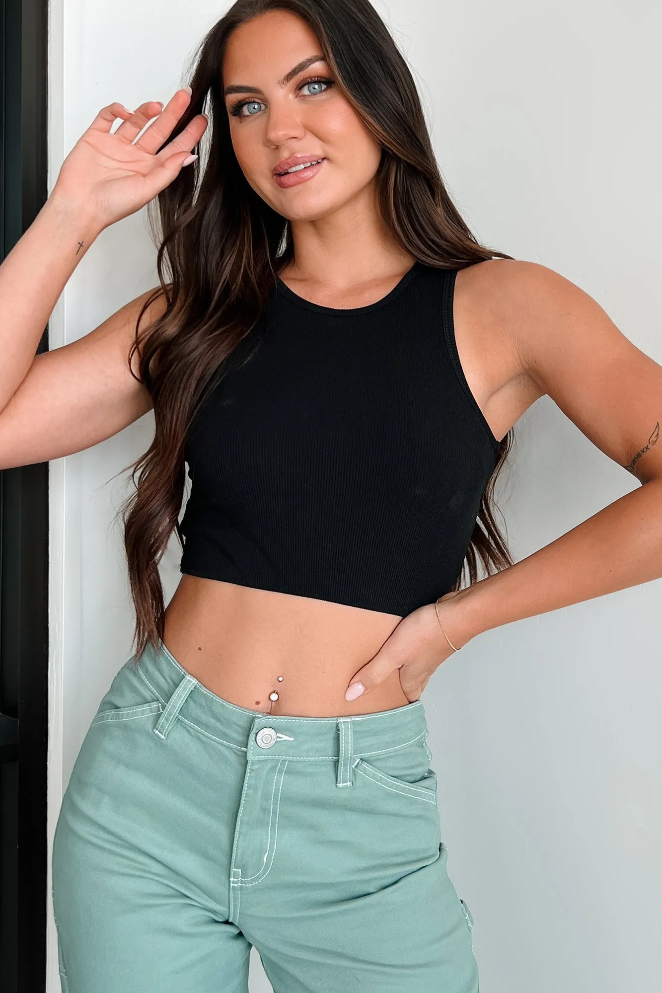 Soft Knit EasyCareFabric Aftershock Ribbed Brami Top (Black)
