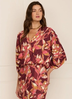 Mirabel Top Ikat Foliage Bordeaux Red anti static coating