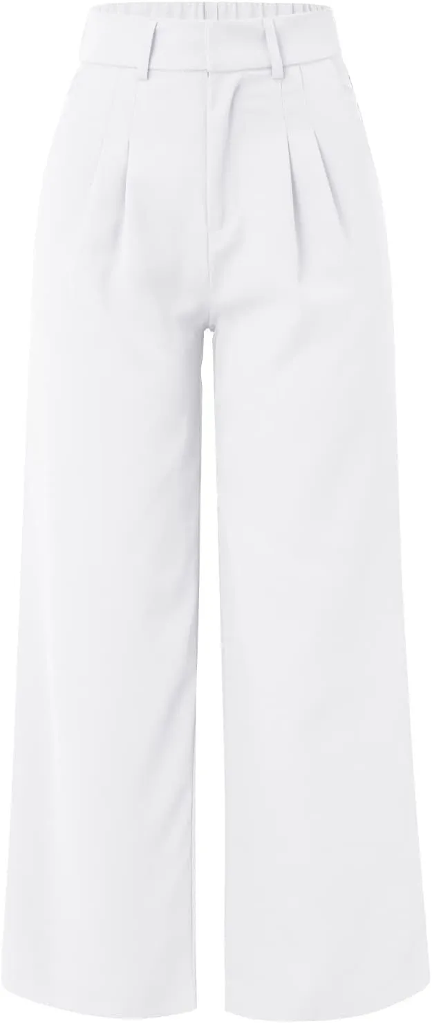 Mmoneyake Women's Formal Pants High Waist Casual Wide Leg Pants Work Office Palazzo Pants Straight Long Trousers with Pockets