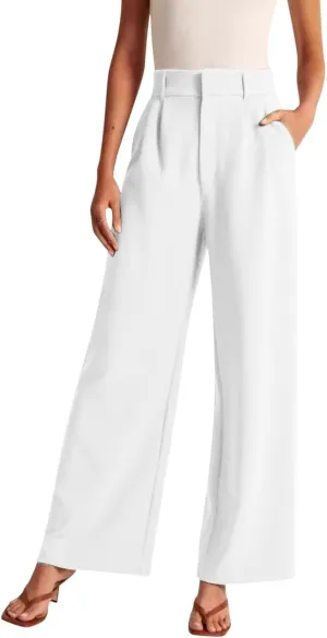 Mmoneyake Women's Formal Pants High Waist Casual Wide Leg Pants Work Office Palazzo Pants Straight Long Trousers with Pockets