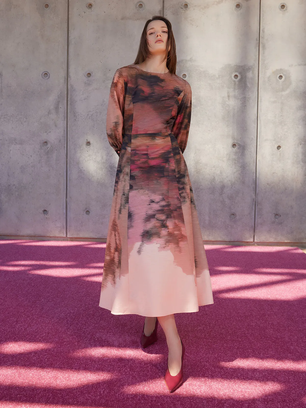 Modern A-Line Abstract Woven Maxi Dress