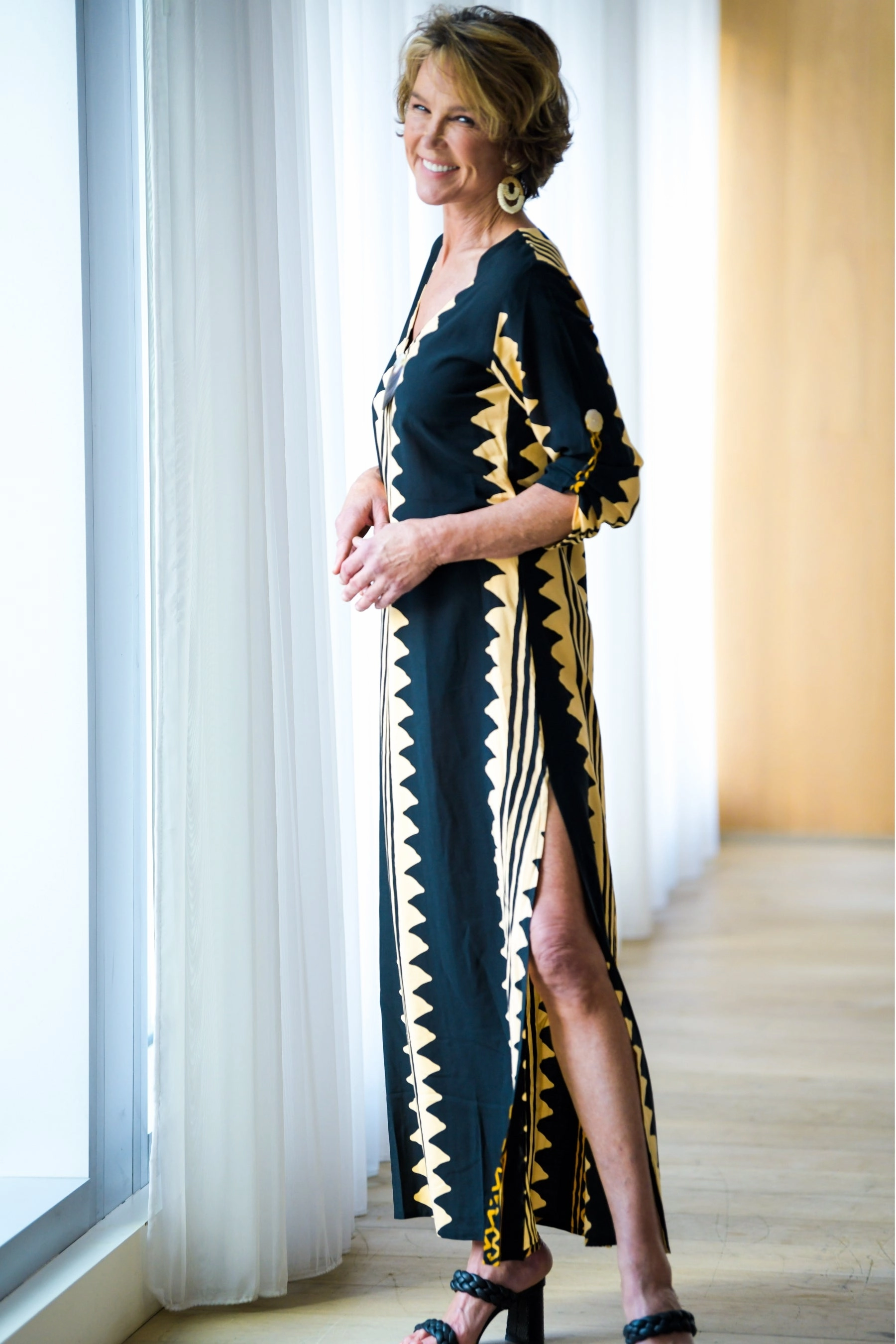 Comfort Stretch Seychelles Kaftan / Khaki Zig Zag