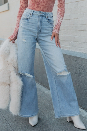 Easy Wear Versatile Wear Jeremy High Rise Wide Leg Distressed Cello Jeans (Light)
