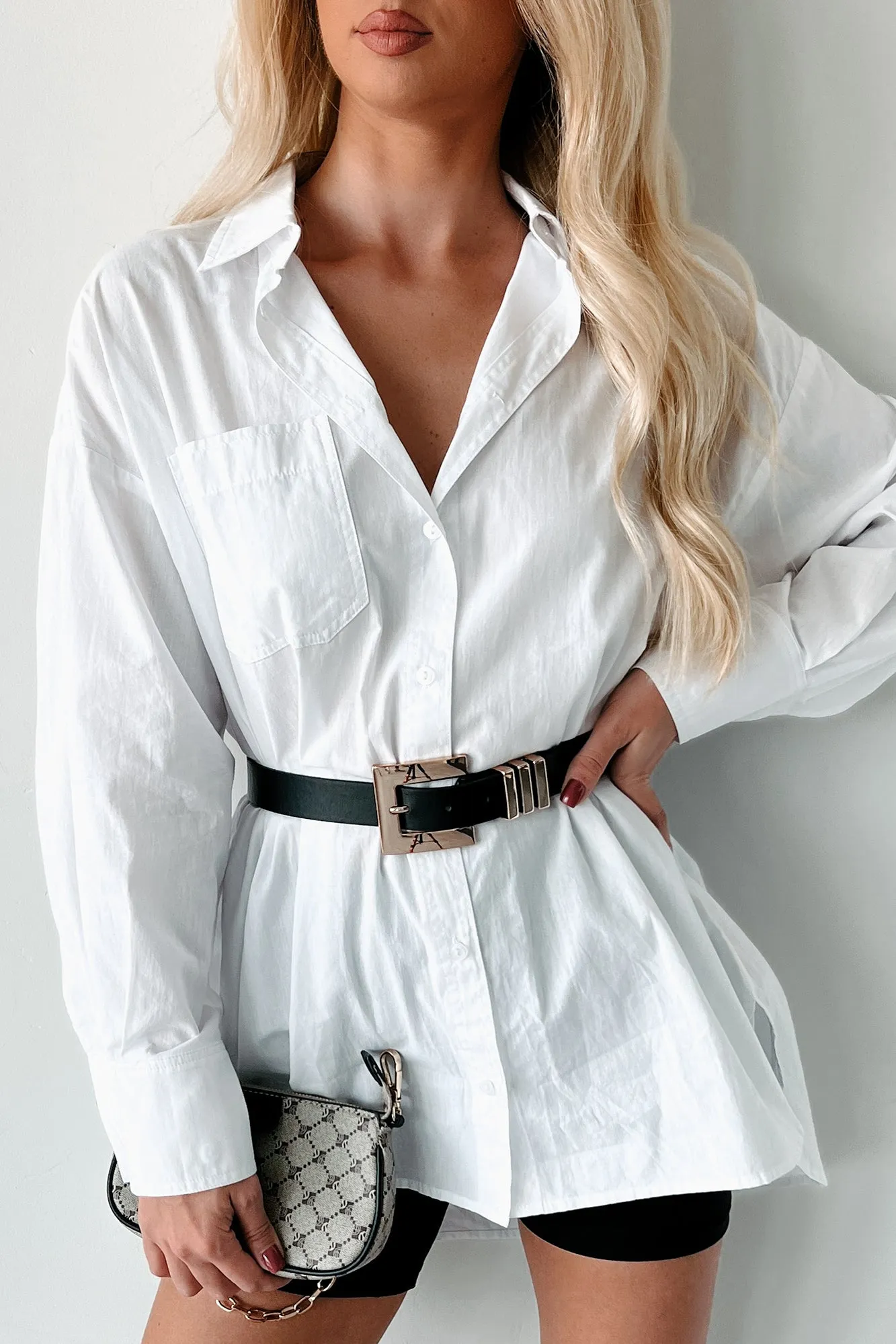 Modernly Classic Oversized Button-Up Shirt (White) Soft Brushed Lining