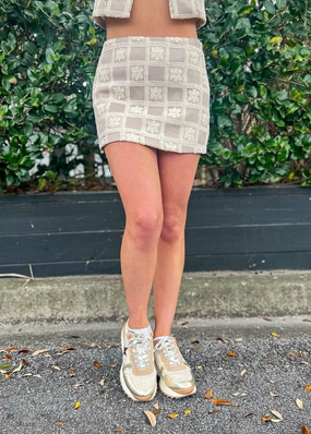 ANNIE CROCHET GINGHAM MINI SKIRT Pastel tone Hemp Blend