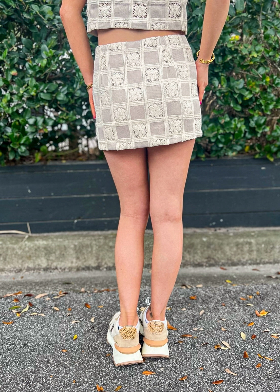 ANNIE CROCHET GINGHAM MINI SKIRT Tonal Layering