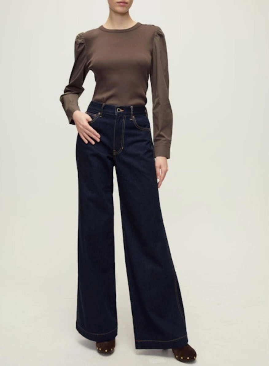 Fersia Mixed Media Tee Dark Umber Minimalist Detailing Ethically Sourced Material