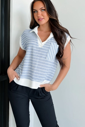 Preppy Life Striped V-Neck Top (Blue) Breathable Material Ribbed Trims
