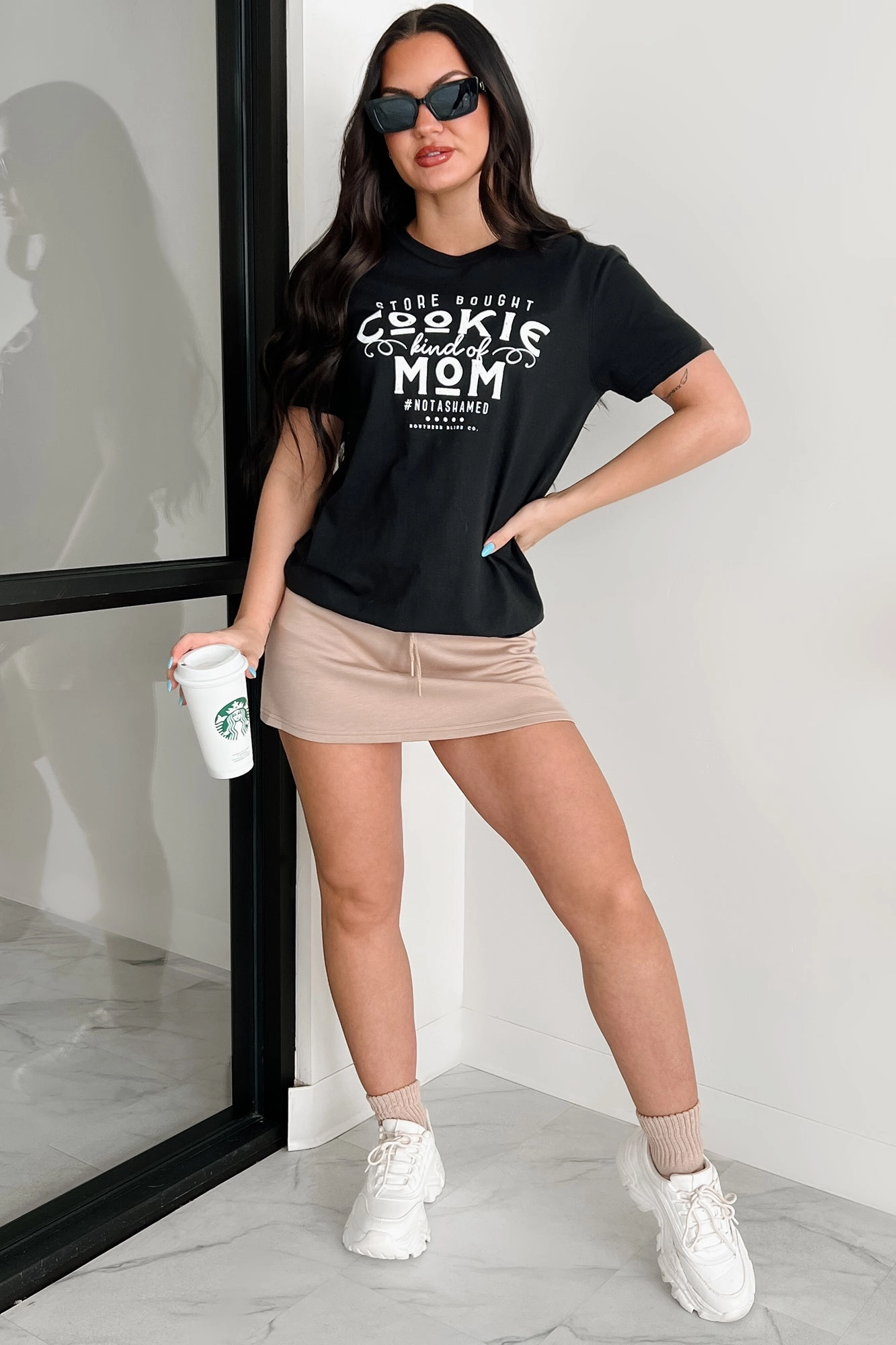 "Store Bought Cookie Kind Of Mom" Graphic T-Shirt (Black) Odor Resistant Coating Two Tone Weave