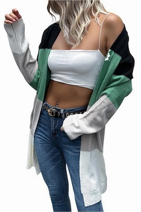 COLOR BLOCK OPEN FRONT CASUAL CARDIGAN StaticResistantFabric