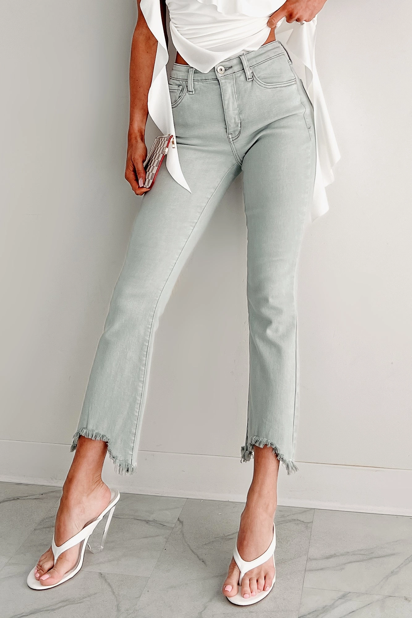 Bold Design Tulsa Mid Rise Tummy Control Special A Kick Flare Jeans (Light Grey)