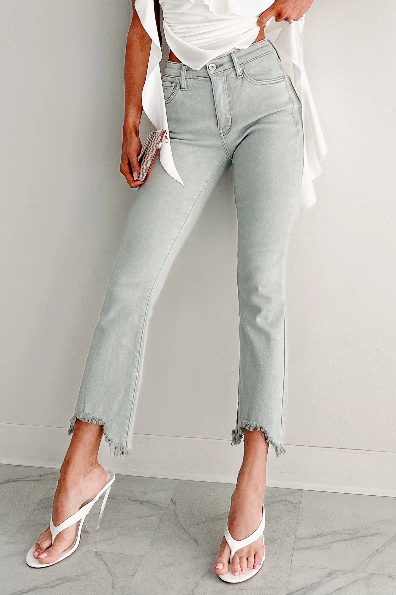 Layer Friendly Tulsa Mid Rise Tummy Control Special A Kick Flare Jeans (Light Grey)