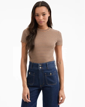ButterSoft Handfeel Flexible Waistband Pruitt Ribbed Tee Brown Multi