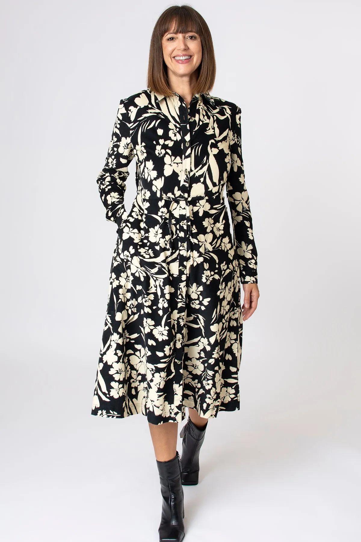 Mono floral cord shirt dress