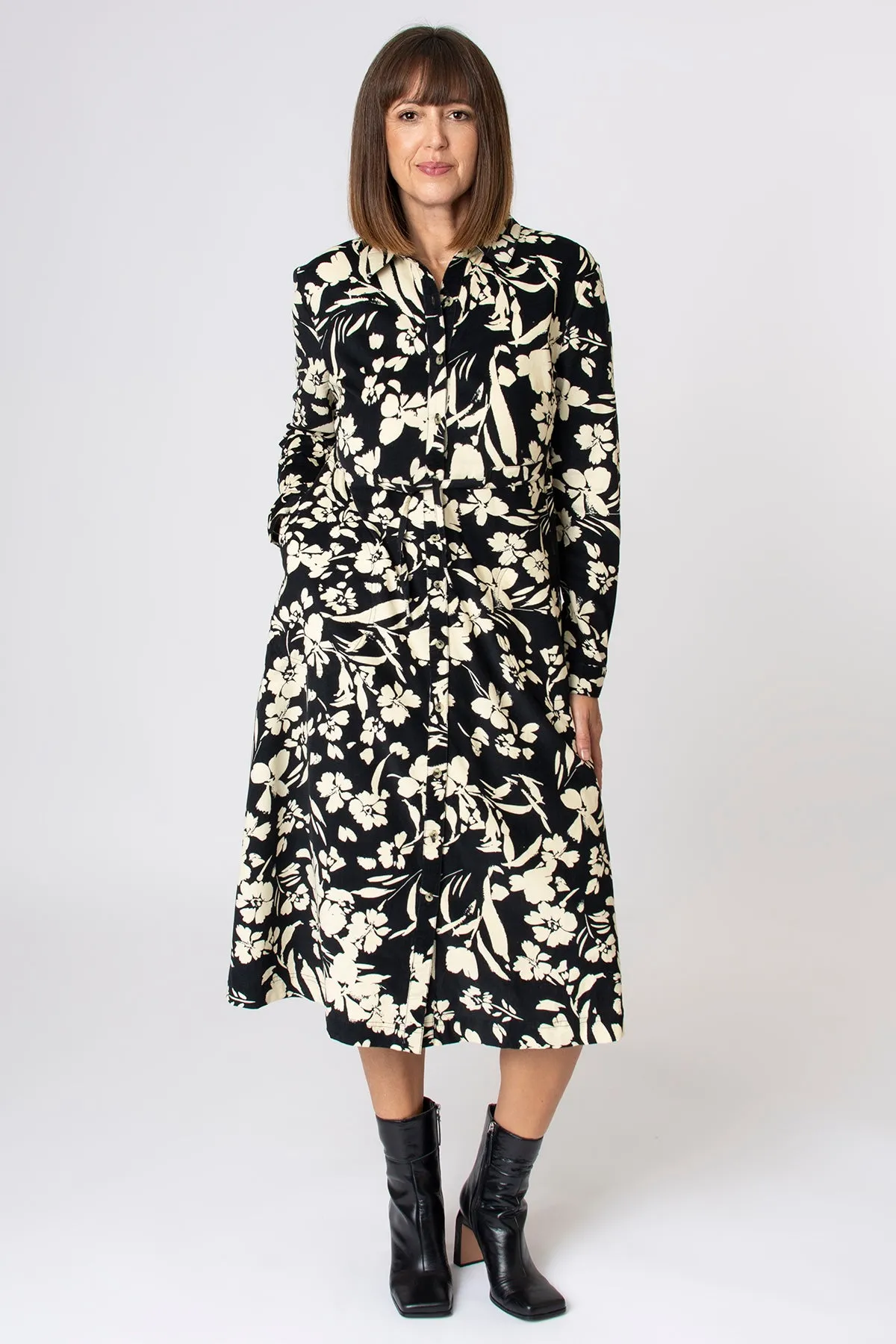 Mono floral cord shirt dress