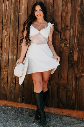 Moonlit Reverie Satin Jacquard Mini Dress (White) Social Charm Sleek Feel