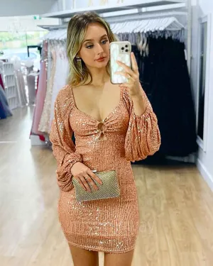 Morgan Sequin Mini Dress - Rose Gold