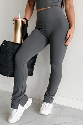 Good Habits Slim Flare Leggings (Charcoal) Reflective Trim Options