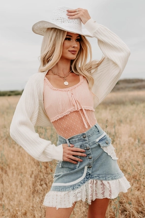 Airflow Ventilation NoiseReduciting Zipper Toasted Coconut Season Bolero Shrug Cardigan (Cream)
