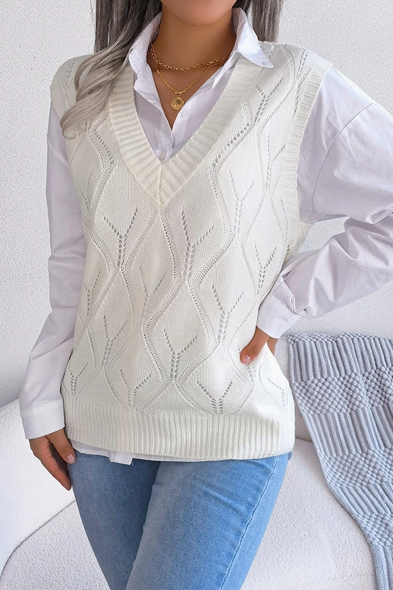 WOMEN PUNCHING KNITTED LOOSE FIT SWEAT VEST StaticResistantFabric