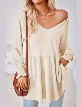 Formal Tank WOMEN V NECK PATTERNED RUFFLE SLEEVE TUNIC