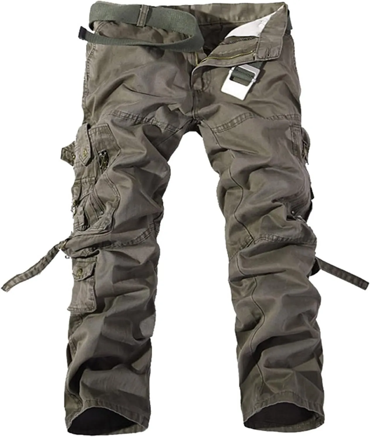 Muscularfit Mens Casual Black Cargo Pants Cotton Multi Pockets Outdoor Tactical Tooling Trouser Utility Solid Sport Sweatpant