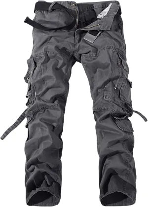Muscularfit Mens Casual Black Cargo Pants Cotton Multi Pockets Outdoor Tactical Tooling Trouser Utility Solid Sport Sweatpant